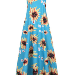  Sunflower Print Tank Maxi Dress Women's Plus Casual Long Dress