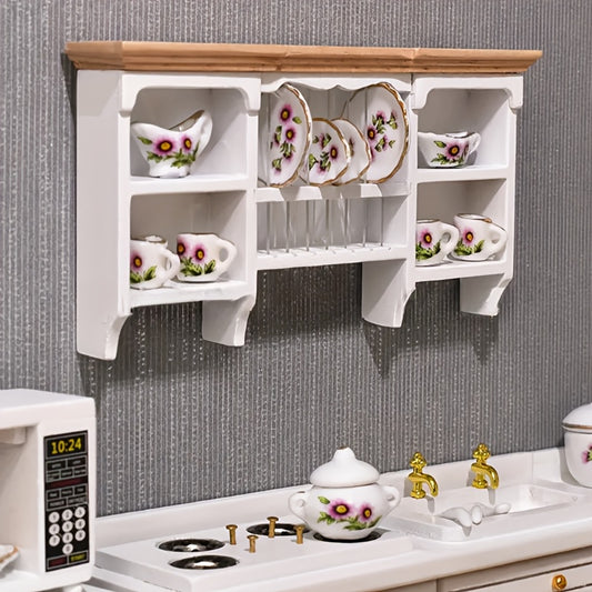 1:12 Dollhouse Kitchen Wall Shelves & Storage Cabinets Natural Wood