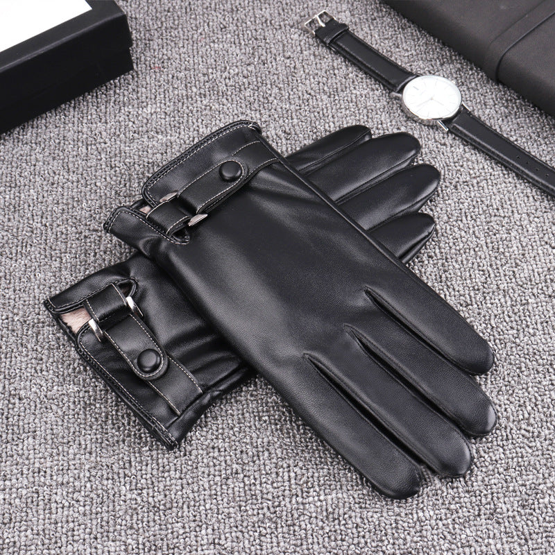 Men's Winter Leather Gloves Plus Velvet Lining Non Slip Windproof Touch Screen