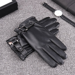 Men's Winter Leather Gloves Plus Velvet Lining Non Slip Windproof Touch Screen