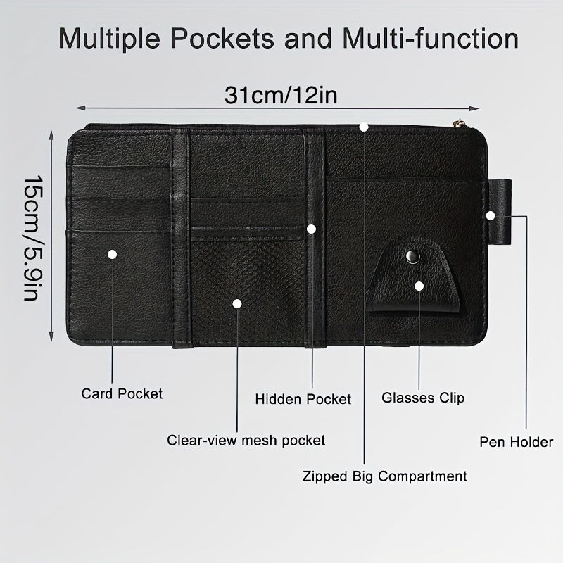 Leather Car Sun Visor Organizer Pocket Pouch & Accessories Holder