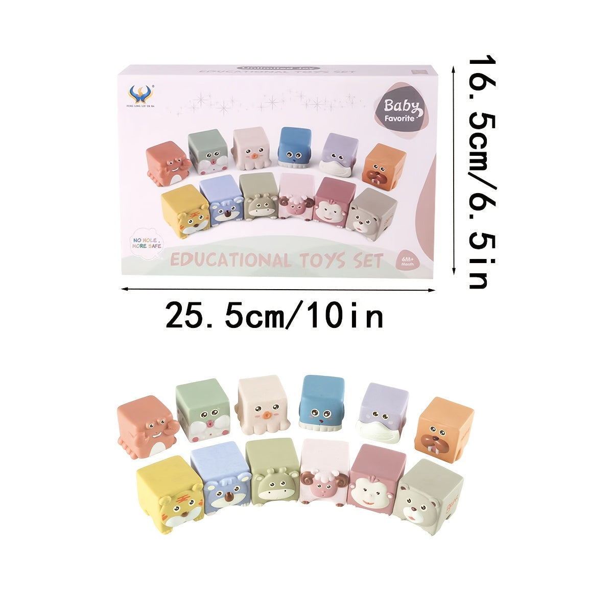 Silicone Baby Building Blocks Set Animal Stacking Cups Soft Squeeze Play