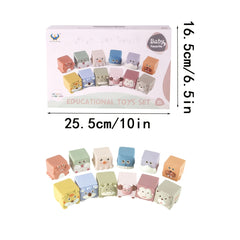 Silicone Baby Building Blocks Set Animal Stacking Cups Soft Squeeze Play