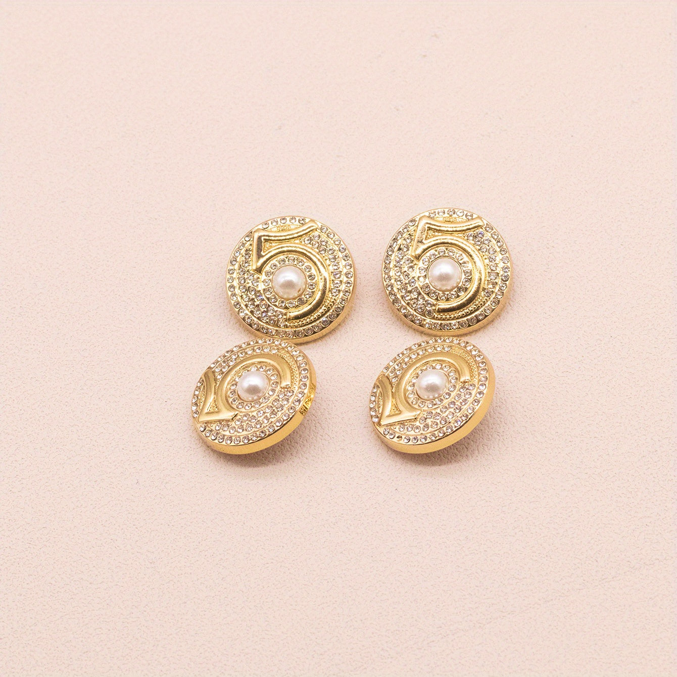 4pcs Zinc Alloy Buttons Faux Diamonds Faux Pearl Number 5 Sewing Buttons