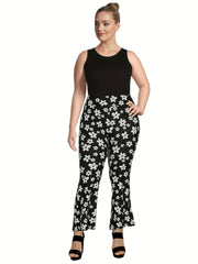 Women's Plus Floral Print High Rise Flared Leg Pants