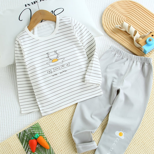 Girls Pajamas Family Outfit Poached Egg Stripes Print Set