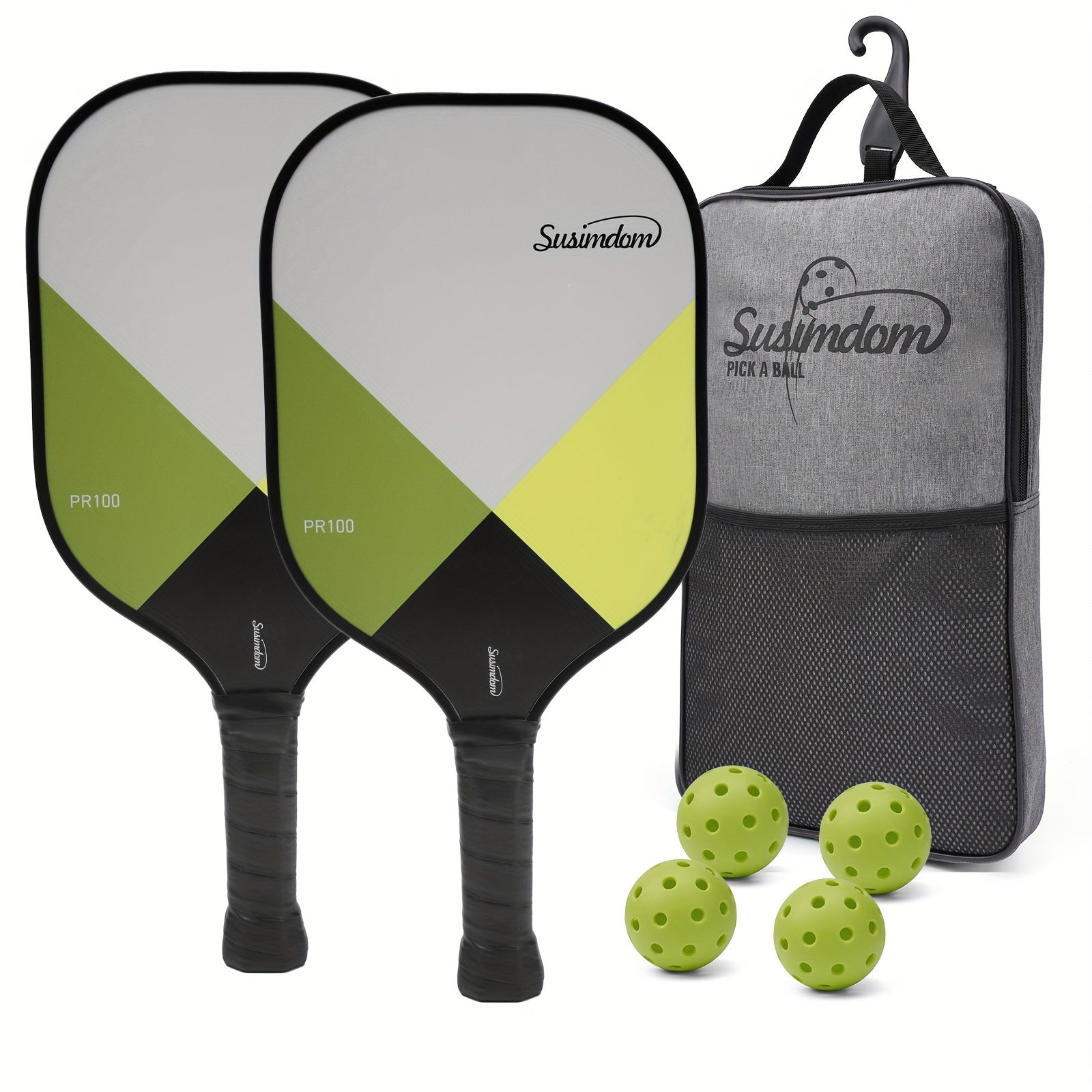 PR100 Pickleball Paddle Set 2 Rackets 4 Balls Bag