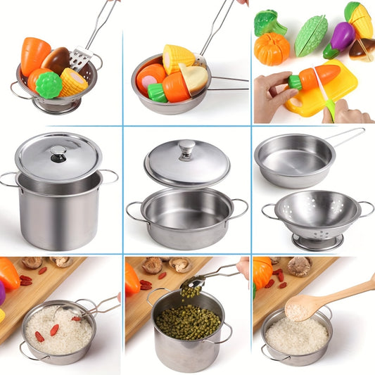 Stainless Steel 12pcs Mini Kitchen Toy Set for Pretend Cooking and Baking