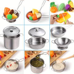Stainless Steel 12pcs Mini Kitchen Toy Set for Pretend Cooking and Baking