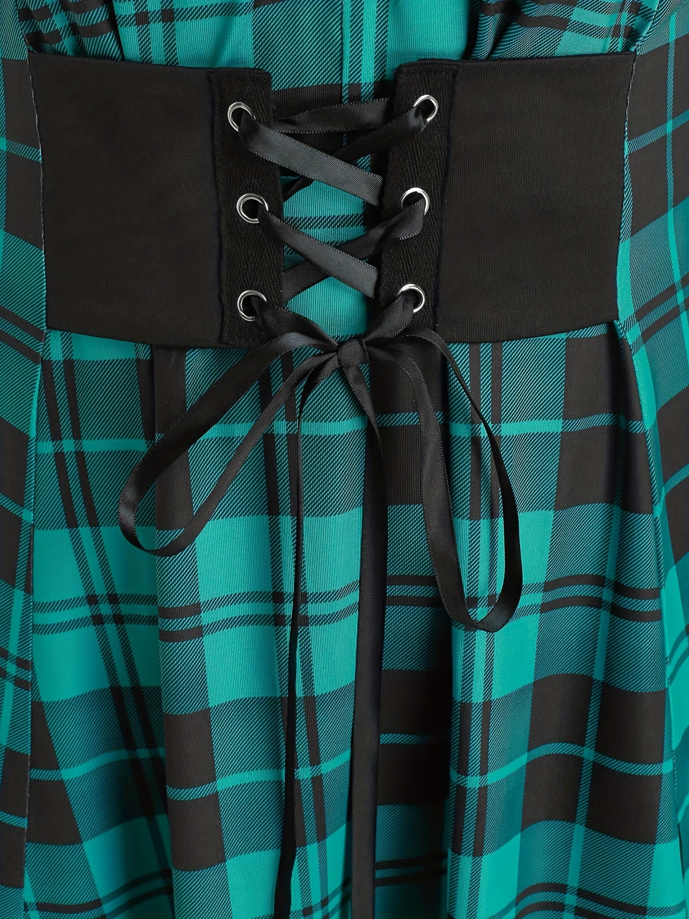  Punk Tank Top Plaid Print Zipper Lace Up Stretch Peplum Tank
