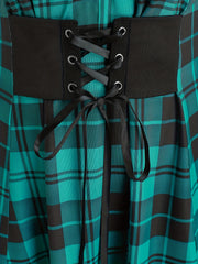  Punk Tank Top Plaid Print Zipper Lace Up Stretch Peplum Tank