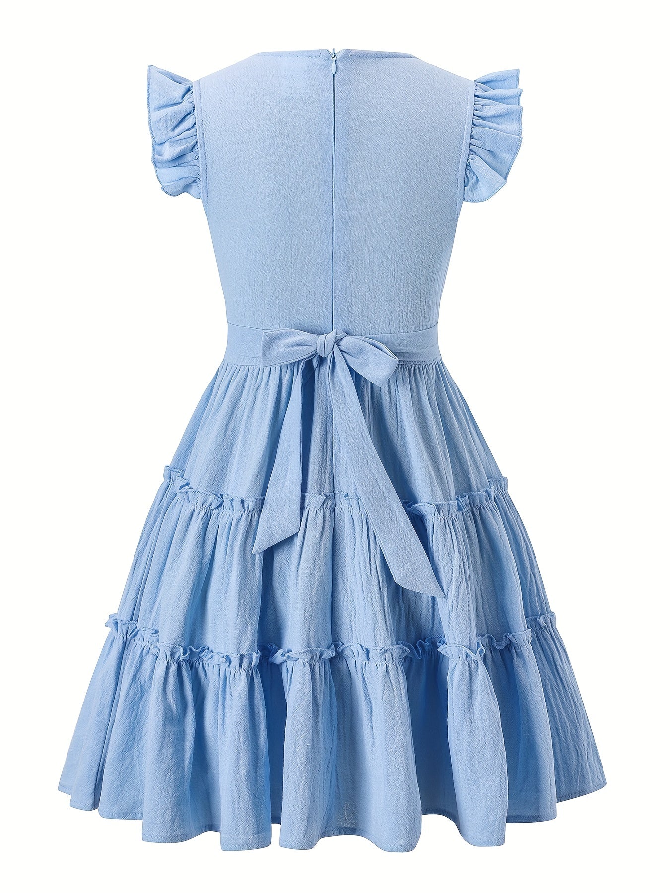 Girls Flutter Sleeve Ruffle A Line Dress Sweet Princess Style Sundress