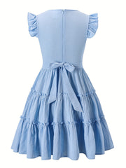 Girls Flutter Sleeve Ruffle A Line Dress Sweet Princess Style Sundress