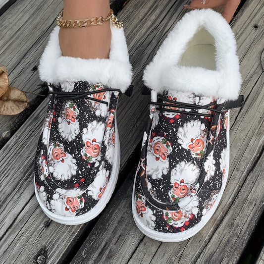 Christmas Santa Print Flat Non Slip Skate Shoes