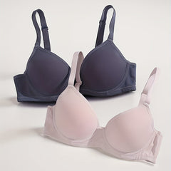 2pcs Solid T Shirt Bras Comfy Push Up Bra Women's Lingerie