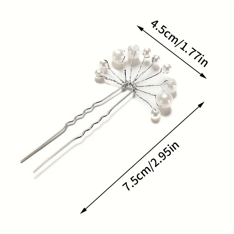 Faux Pearl Hairpin Silvery U-shaped Hair Pin Ponytail Holder
