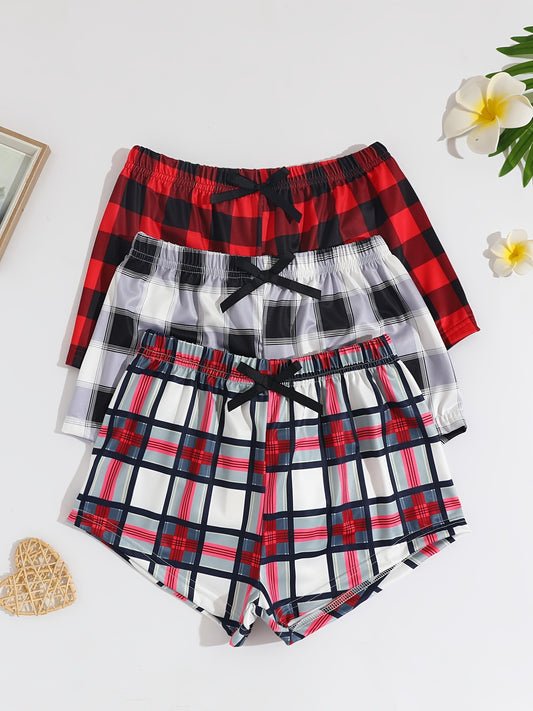 3pcs Kids Red Plaid Bowknot Shorts Elastic Waist