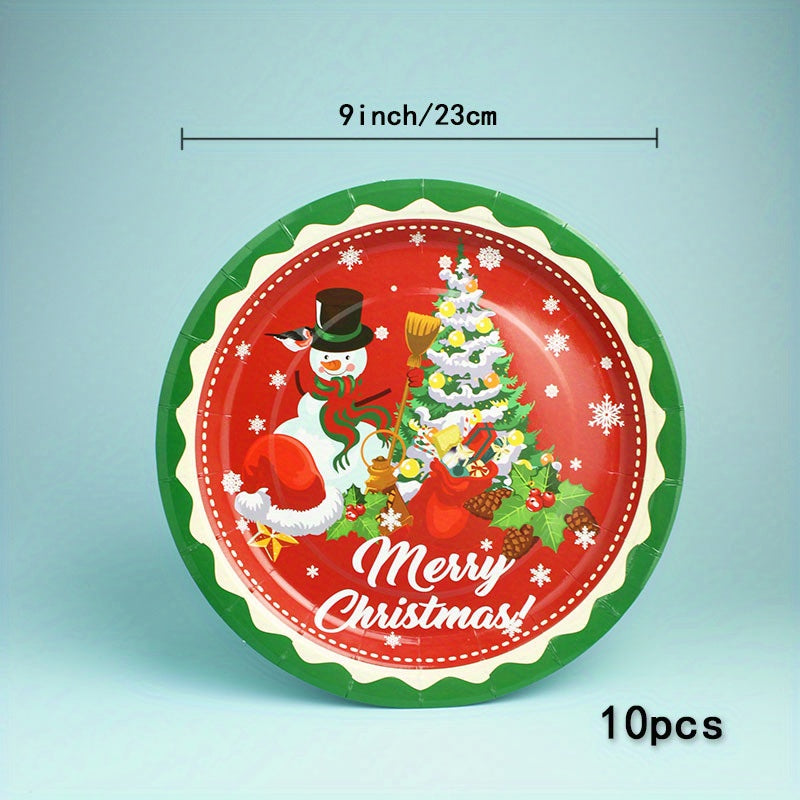 10pcs Christmas Beach Theme Disposable Dinner Plate Paper Cup Tableware