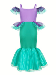 Girls Mermaid Princess Dress Set with Gloves, Crown and Jewelry