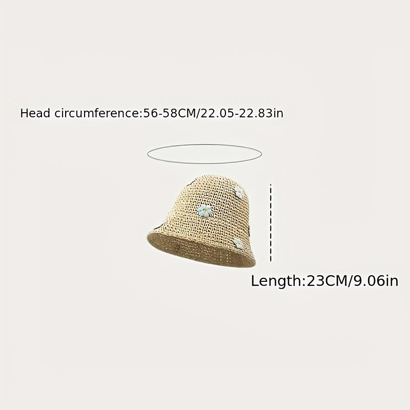 Flower Decor Bucket Hat Solid Sun Hats Hollow Crochet Cloche Hat