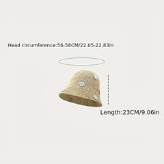 Flower Decor Bucket Hat Solid Sun Hats Hollow Crochet Cloche Hat