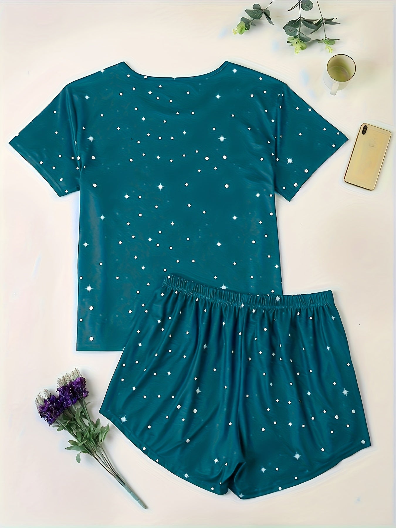  Star Print Tee & Shorts Pajama Set