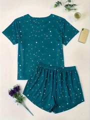  Star Print Tee & Shorts Pajama Set