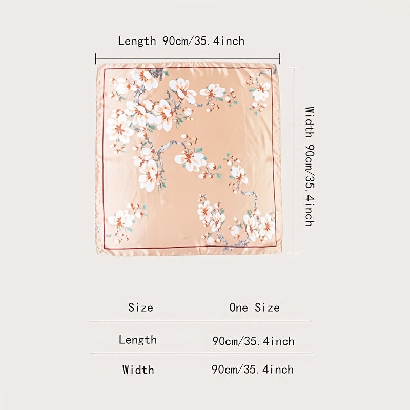Peach Blossom Pattern Scarf Shawl Silk Women's Wrap Bandana