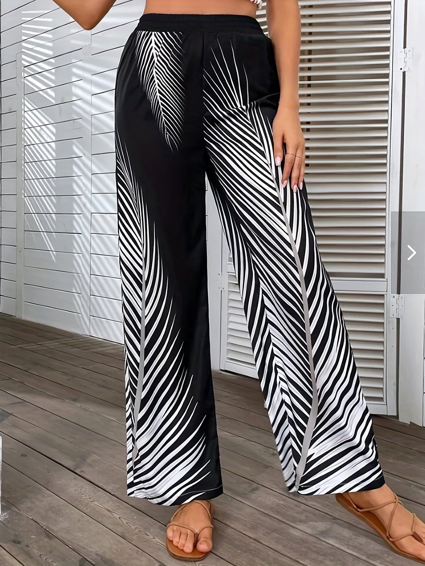  Tropical Print Wide Leg Trousers