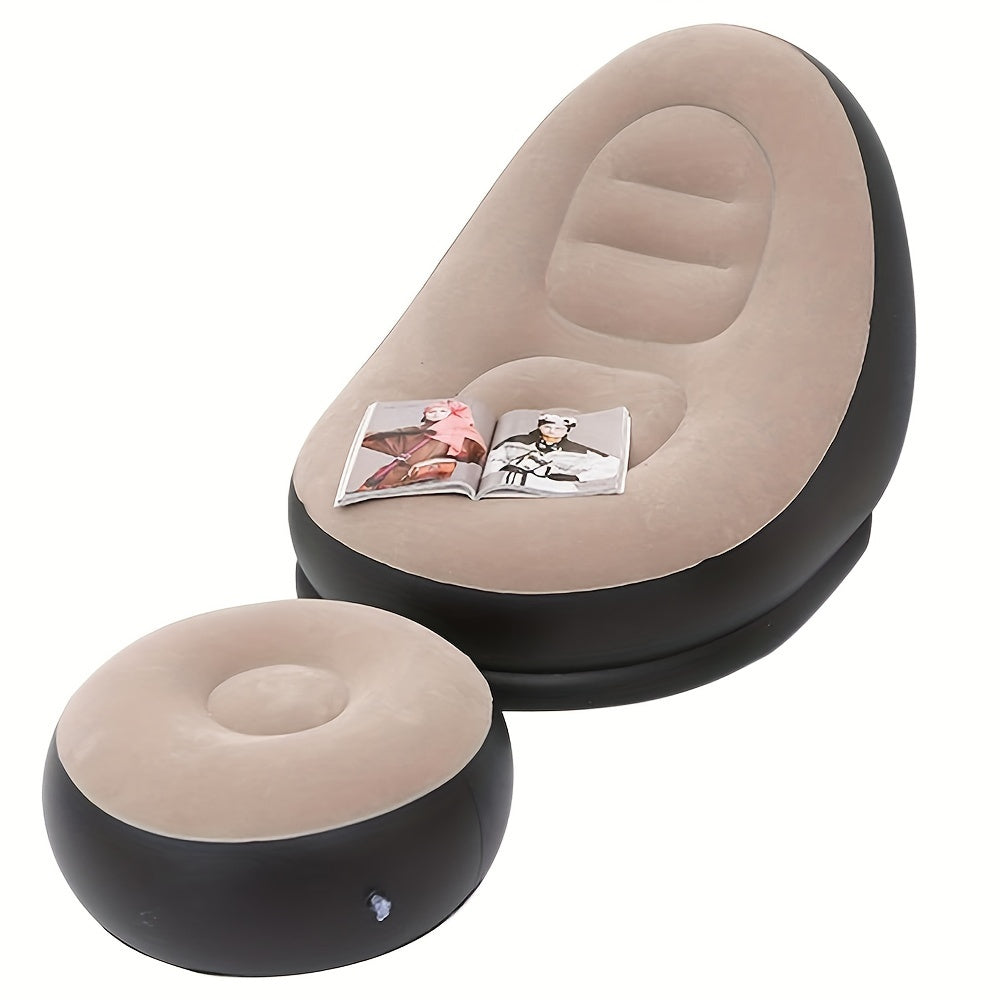 Brown Inflatable Sofa with Footstool for Living Room