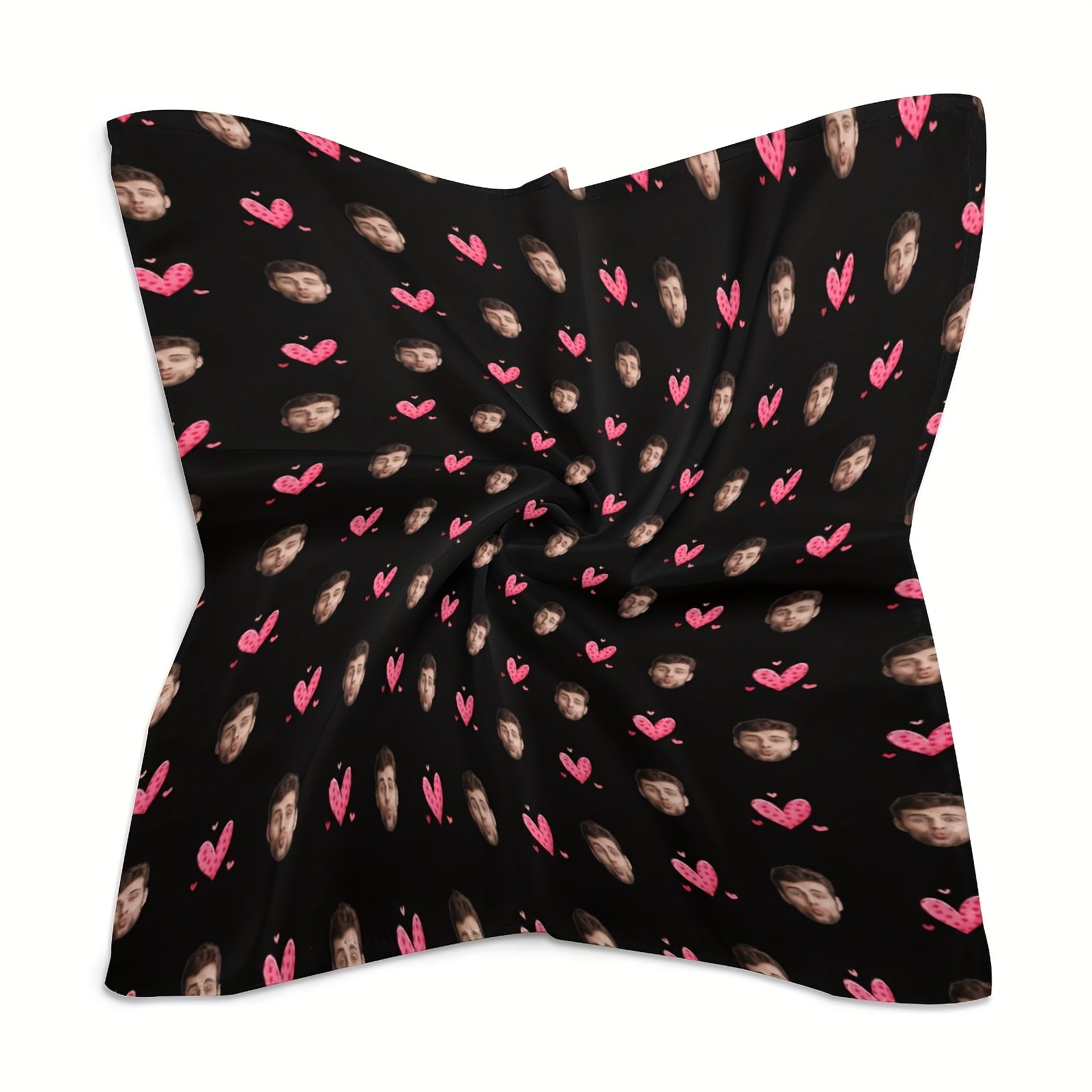 Custom Knitted Scarf with Pink Hearts & Cartoon Faces