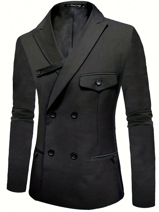 Men's Double Breasted Blazer Solid Lapel Suit Jacket
