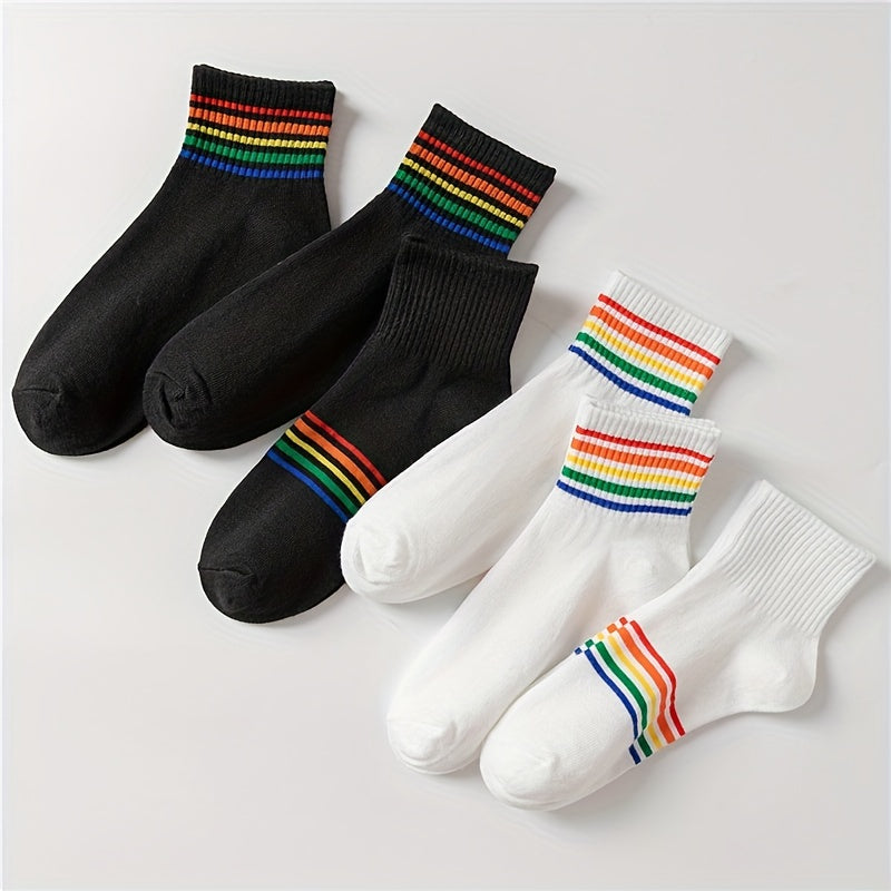 6 Pairs Rainbow Striped Mid Tube Socks Women's Stockings