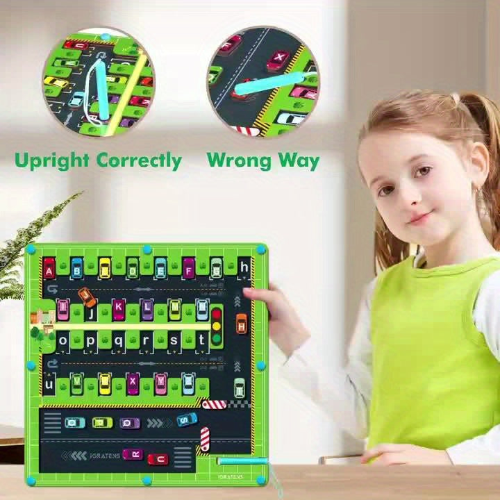 Wooden Letter Parking Game Car Maze Puzzle Educational Toy
