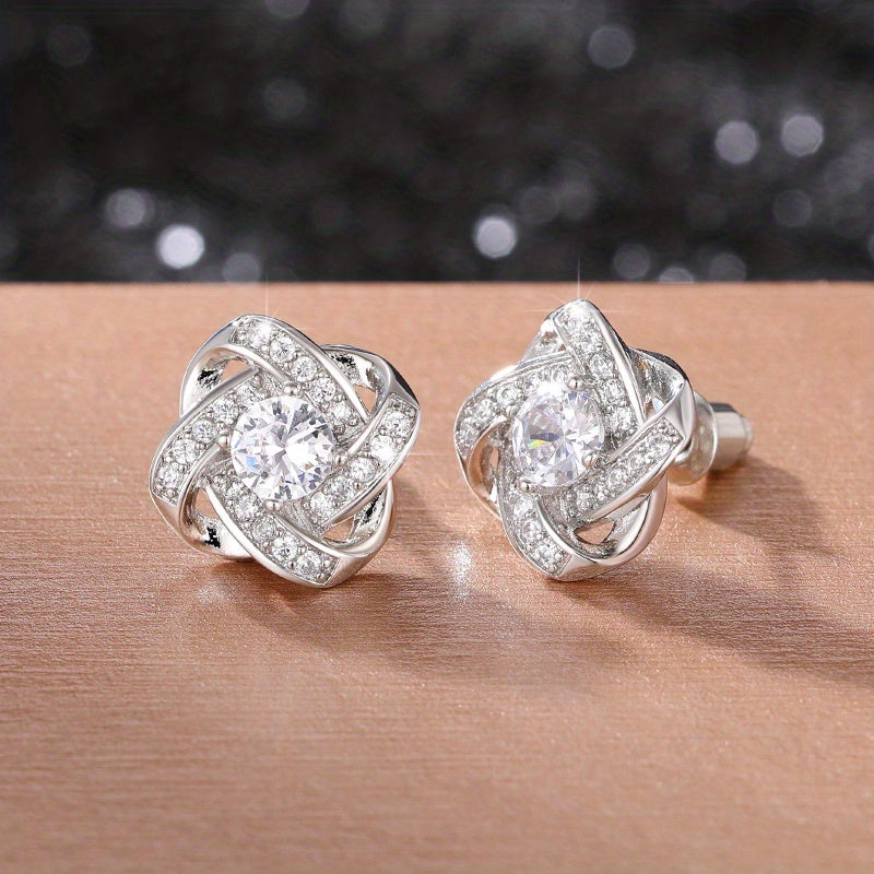 925 Silver Plated Zircon Flower Stud Earrings for Women