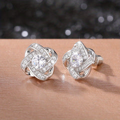 925 Silver Plated Zircon Flower Stud Earrings for Women