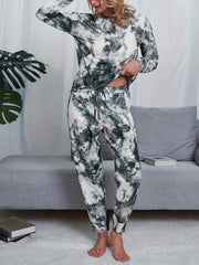 Tie Dye Print Lounge Set Long Sleeve Top & Pants Women's Loungewear