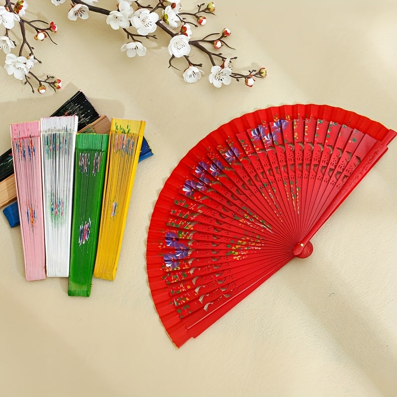 Double Sided Painted Floral Folding Fan for Women