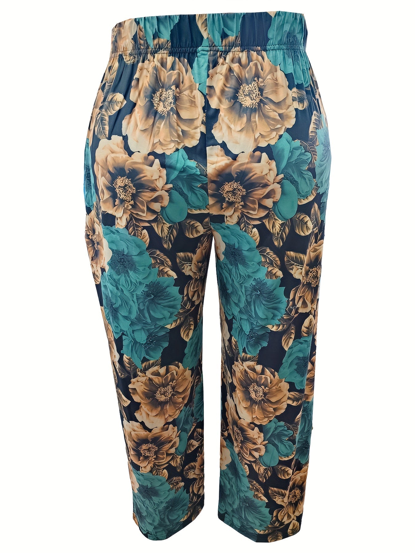  Floral Print High Rise Straight Leg Trousers