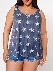  Star Print Round Neck Tank Top