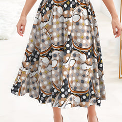  Polka Dot Print High Waist Skirt with Belt