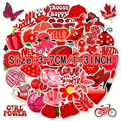 50pcs Red Mix & Match Small Fresh Cartoon Stickers DIY Waterproof Decoration