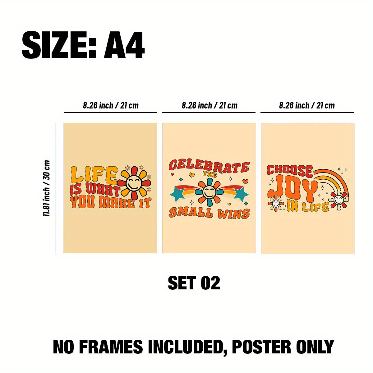 3pcs Boho Style Quotes Posters for Kids Room Decor, A4 A3