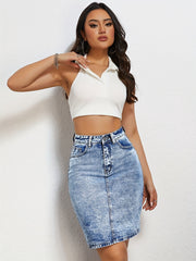 High Waist Slash Pockets High Rise Casual Denim Skirt