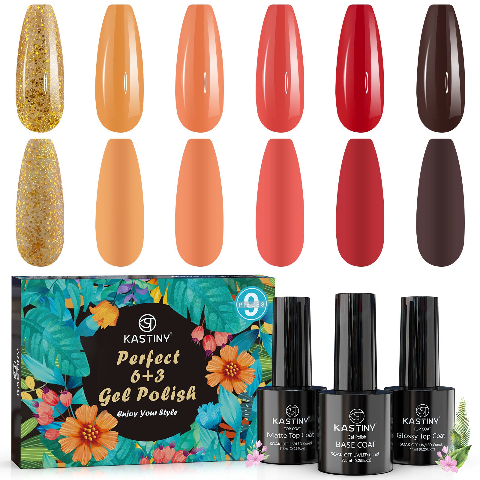 9-Piece Macaron Gel Nail Polish Set with Base, Gloss, and Matte Top Coatings
