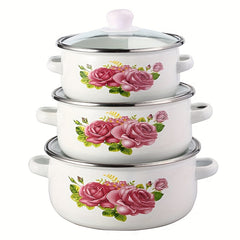 3pcs Enamel Soup Pot Barbecue Pot Stew Pot Set