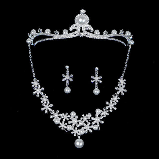 Bridal Rhinestone Jewelry Set: Crown, Hairpiece, Vine Neck