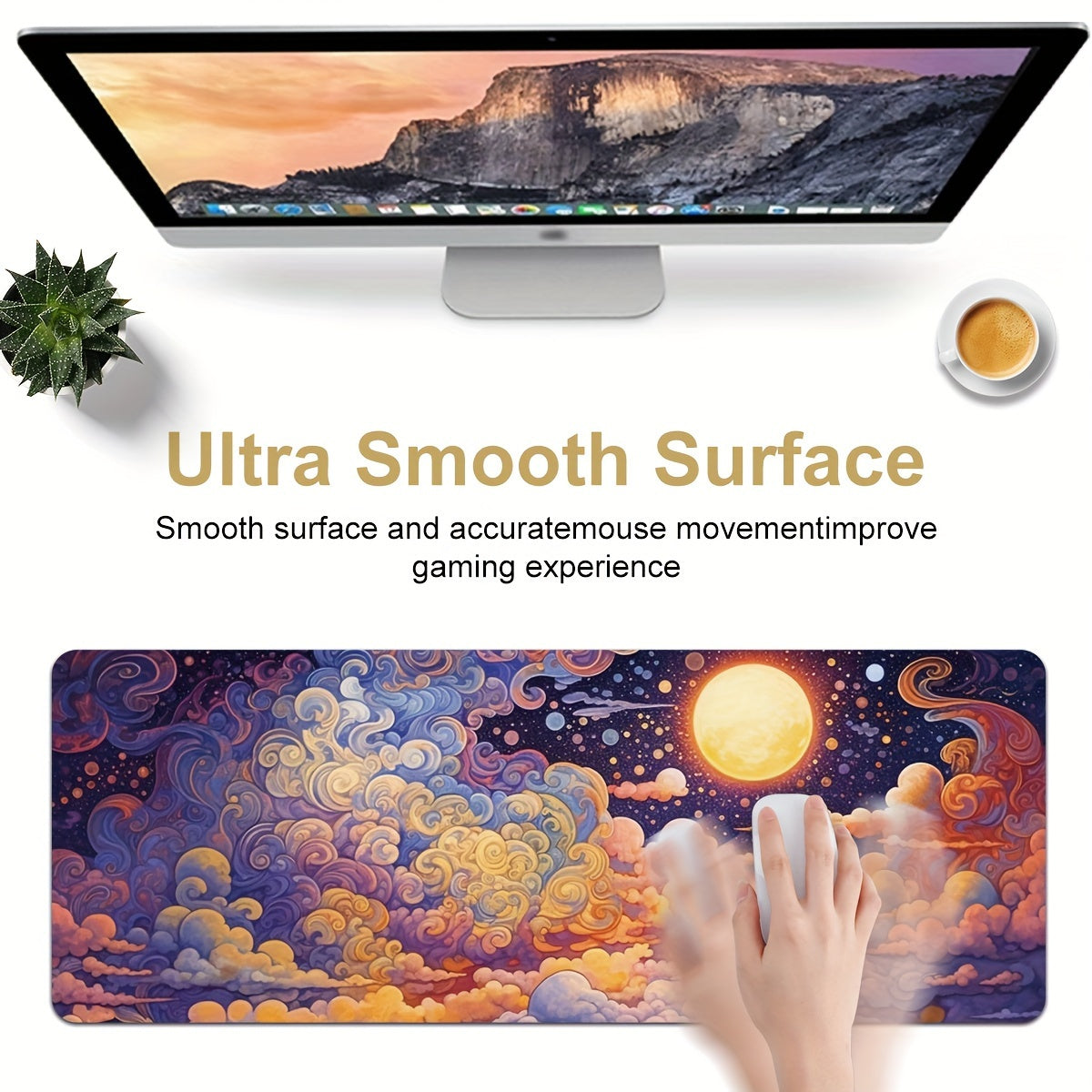 Sky Cloud Rectangular Mousepad Large Durable Stitched Edge Non-slip Rubber