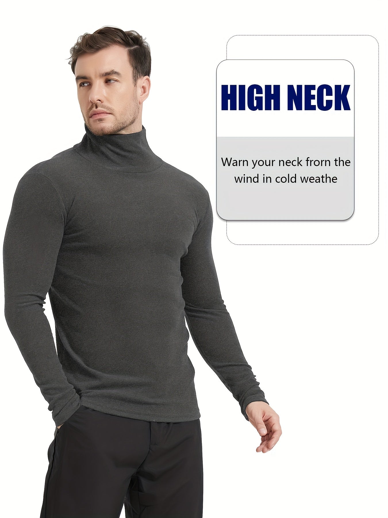 Men's Turtleneck Fleece Tops Thermal Compression for Winter