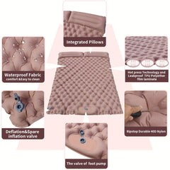 2-Person Sleeping Pad w/ Built-in Pump - Portable Inflatable Mat